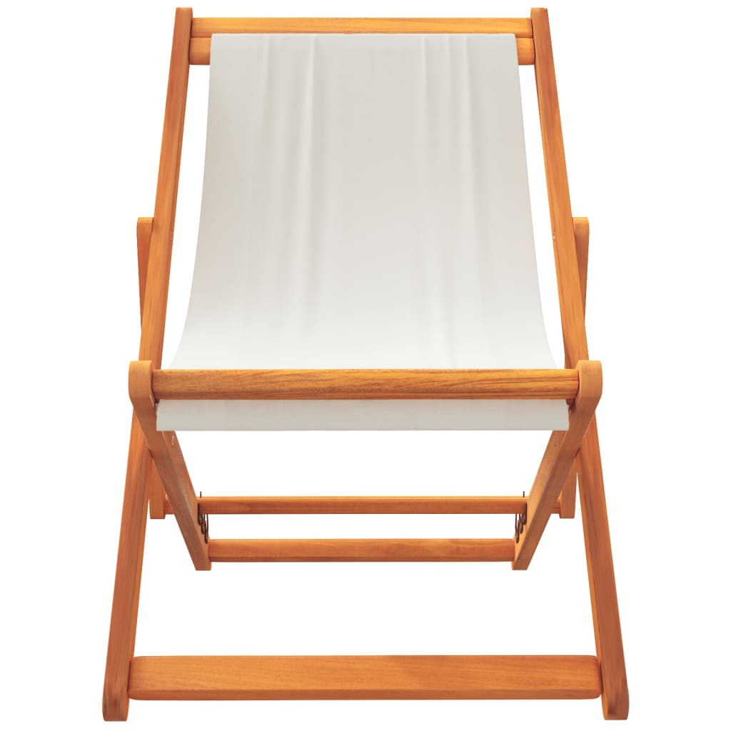 Folding Beach Chairs 2 pcs - Cream White Fabric | Adjustable Reclining Positions | Foldable for Easy Transport and Storage