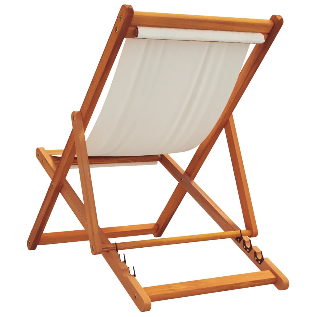 Folding Beach Chairs 2 pcs - Cream White Fabric | Adjustable Reclining Positions | Foldable for Easy Transport and Storage