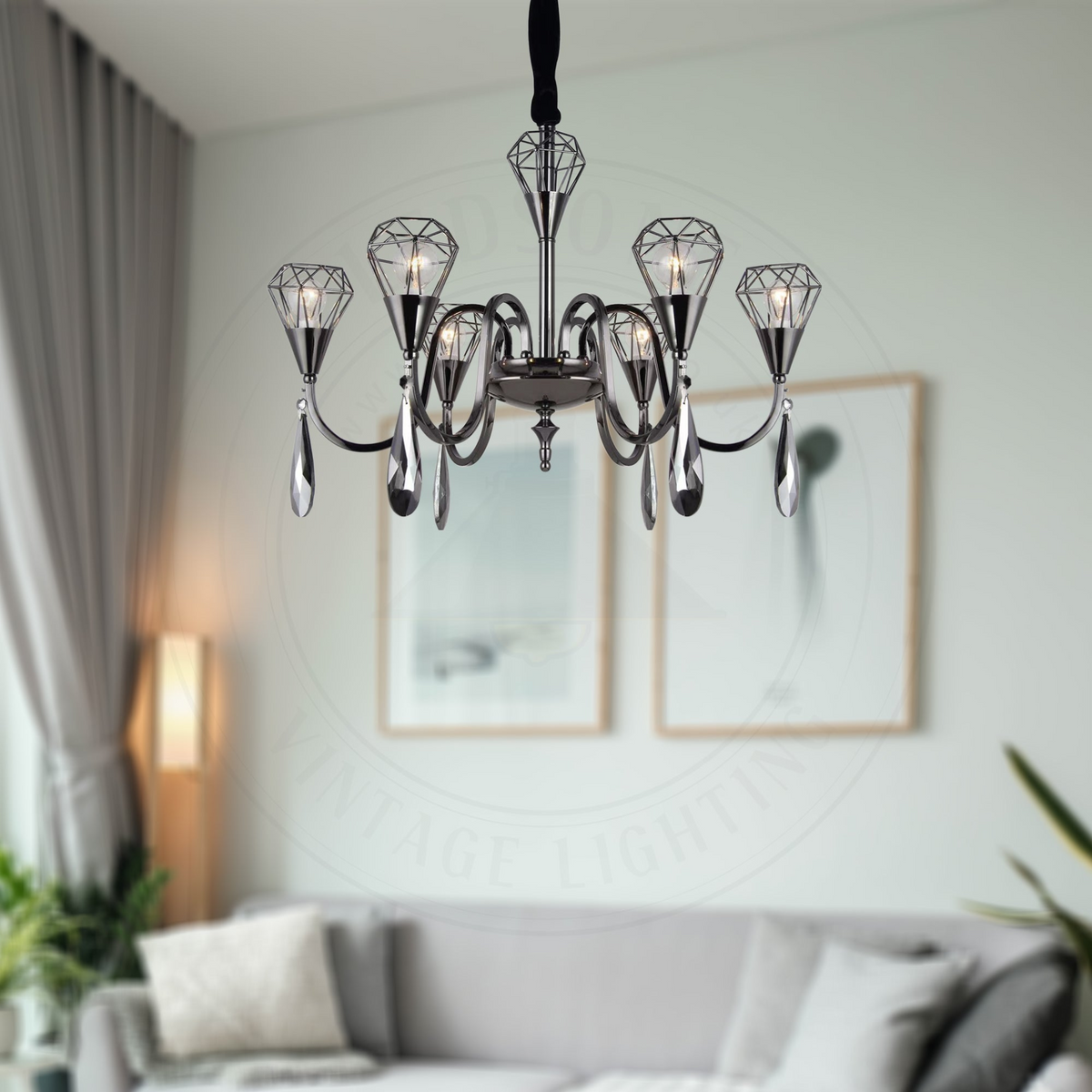 Chandelier Raindrop 6 Lamp Ceiling Light | Vintage Hanging Pendant Lamp