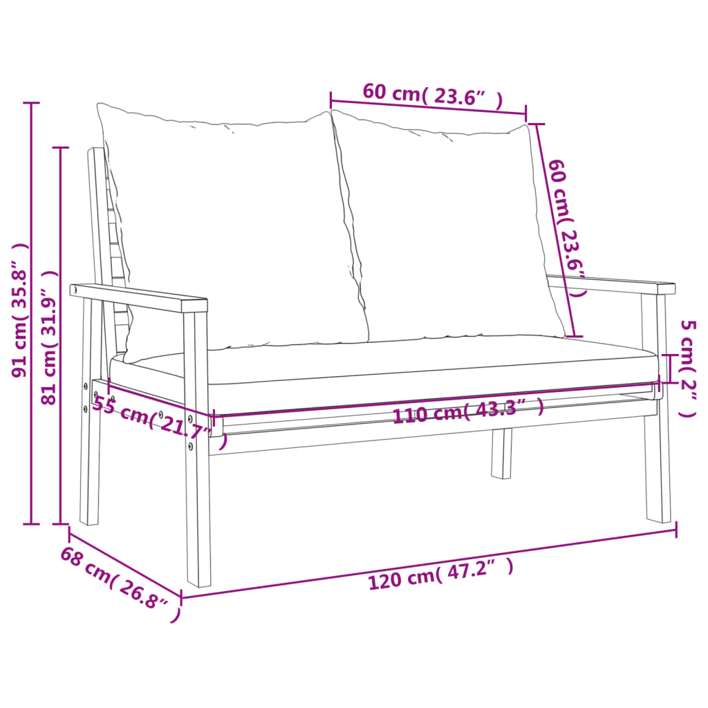 Garden Sofa Bench 120 cm with Cushion | Solid Wood Acacia - Comfortable Outdoor Seating