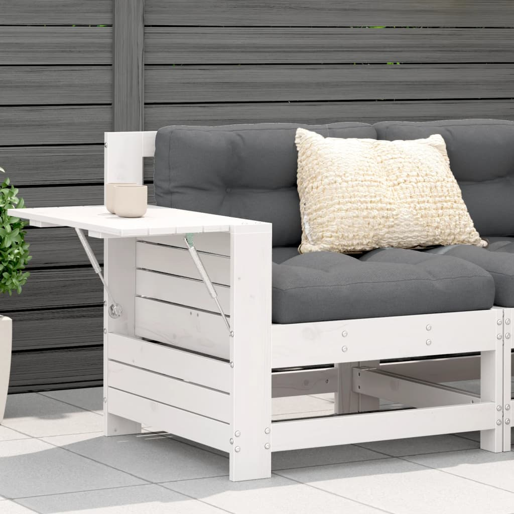 Garden Armrest Sofa with Cushion - White Solid Wood Pine