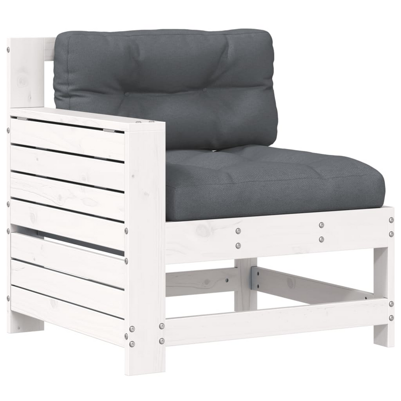 Garden Armrest Sofa with Cushion - White Solid Wood Pine