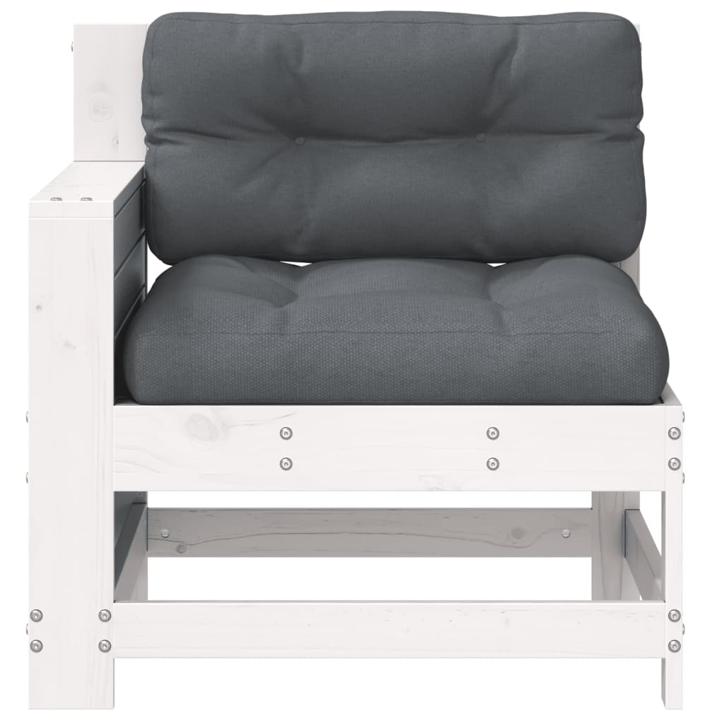 Garden Armrest Sofa with Cushion - White Solid Wood Pine