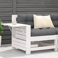 Garden Armrest Sofa with Side Table - White Solid Wood Pine