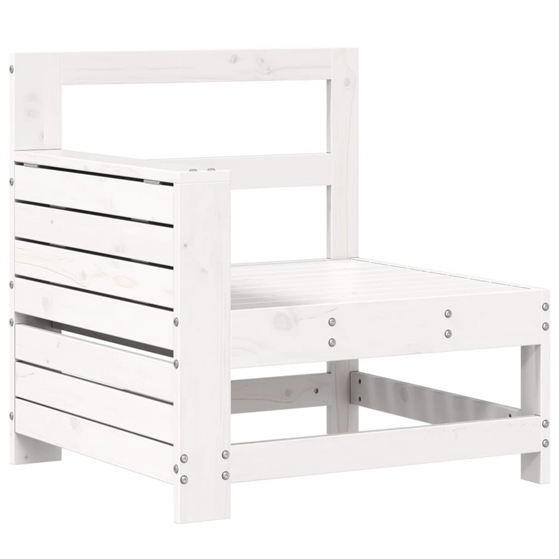 Garden Armrest Sofa with Side Table - White Solid Wood Pine