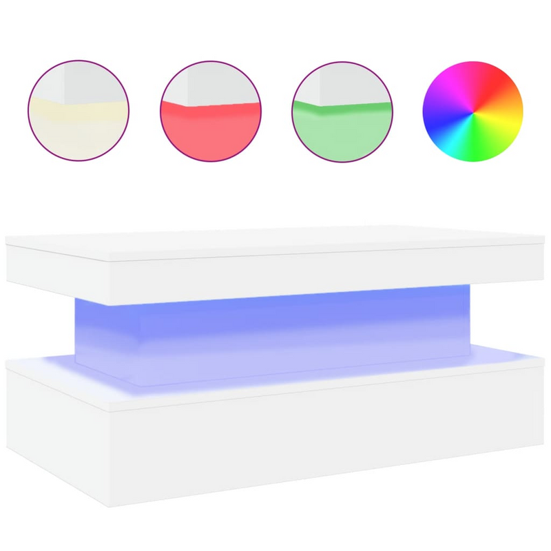 Coffee Table with LED Lights White 90x50x40 cm - Modern Design, RGB LED Lights, Versatile, Durable Material