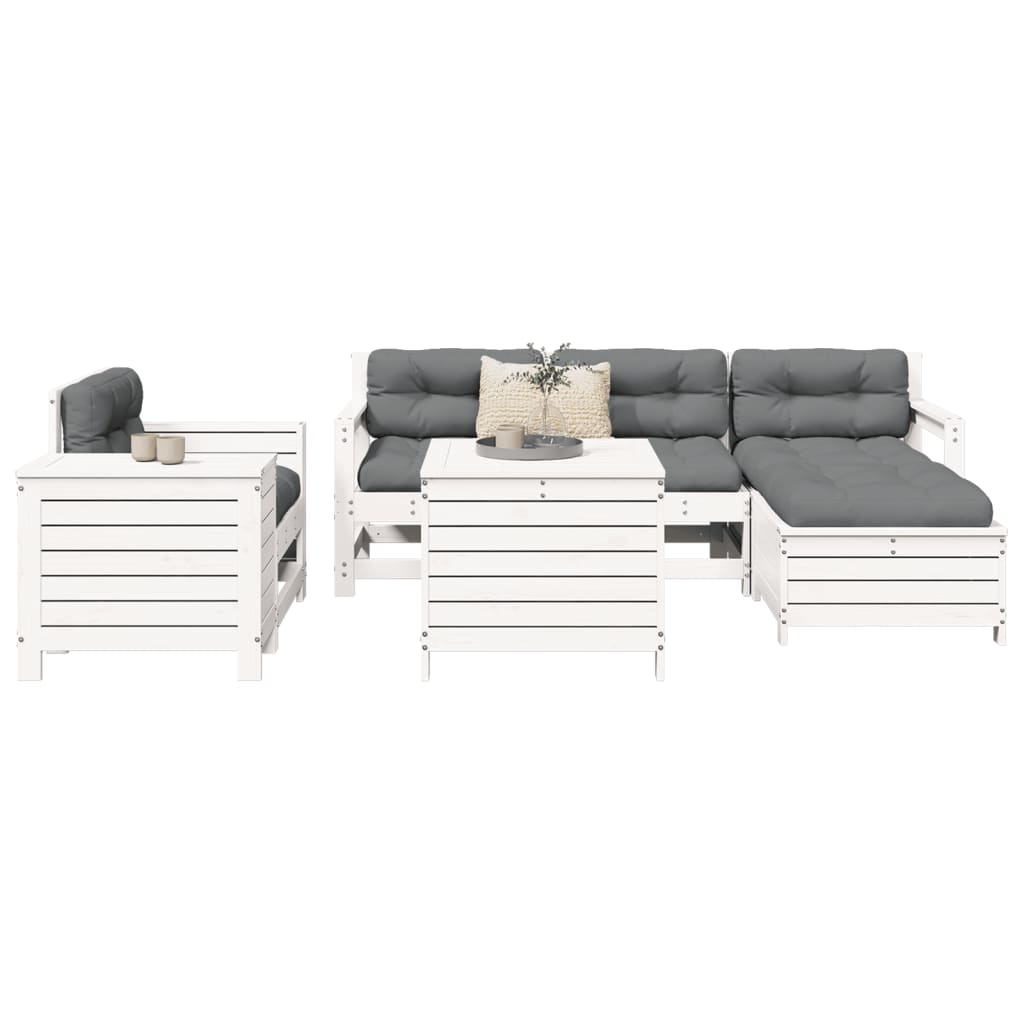 7 Piece Garden Sofa Set White Solid Wood Pine - Rustic Outdoor Furniture