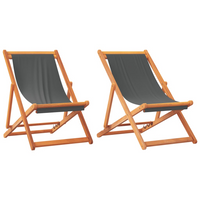 Folding Beach Chairs - Set of 2 - Grey Fabric | Adjustable Reclining Positions, Foldable Design, Sturdy Wood Frame | Weather-Resistant for Outdoor Use