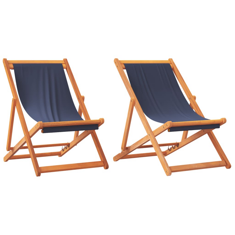 Folding Beach Chairs 2 pcs - Blue Fabric | Durable and Adjustable Design