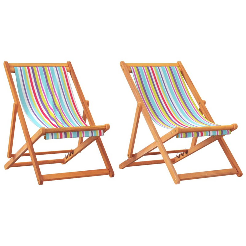 Folding Beach Chairs 2 pcs - Multicolour Fabric, Durable and Adjustable