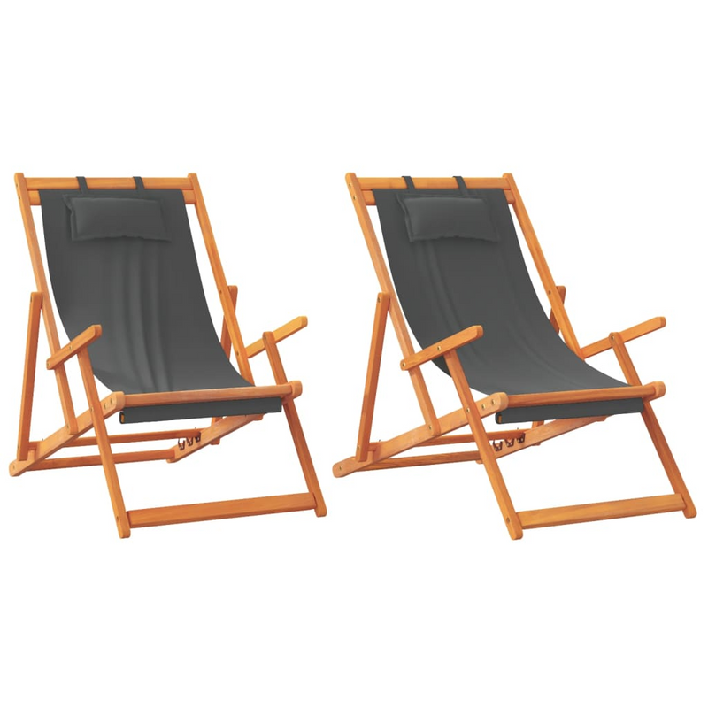 Folding Beach Chairs - Set of 2 - Grey Fabric | Outdoor Reclining Chairs