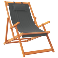 Folding Beach Chairs - Set of 2 - Grey Fabric | Outdoor Reclining Chairs