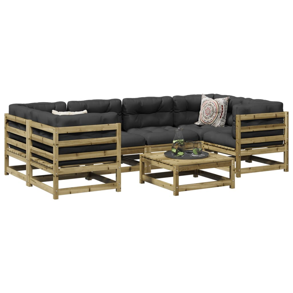 vidaXL 7 Piece Garden Sofa Set with Cushions – Impregnated Wood Pine