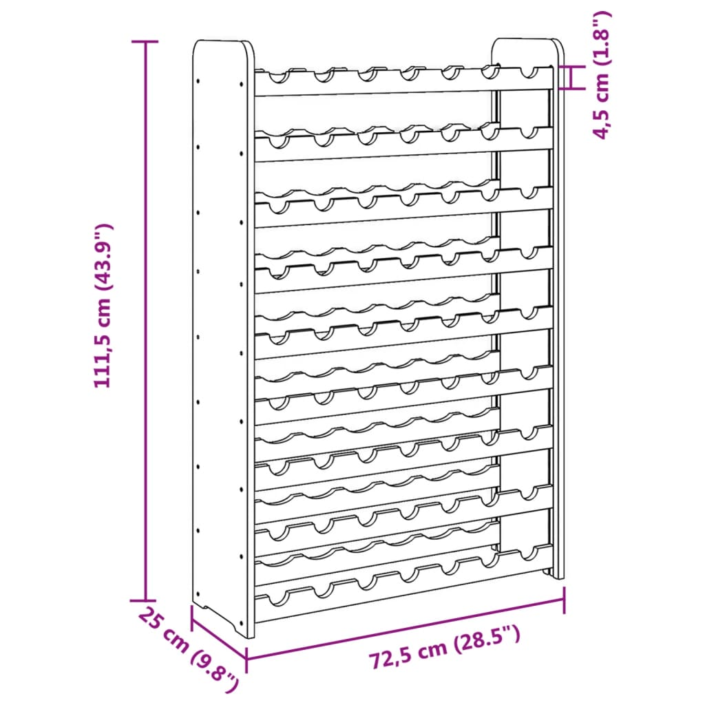 Wine Rack - 72.5x25x111.5 cm Solid Wood Pine - Ample Storage Space for 63 Bottles