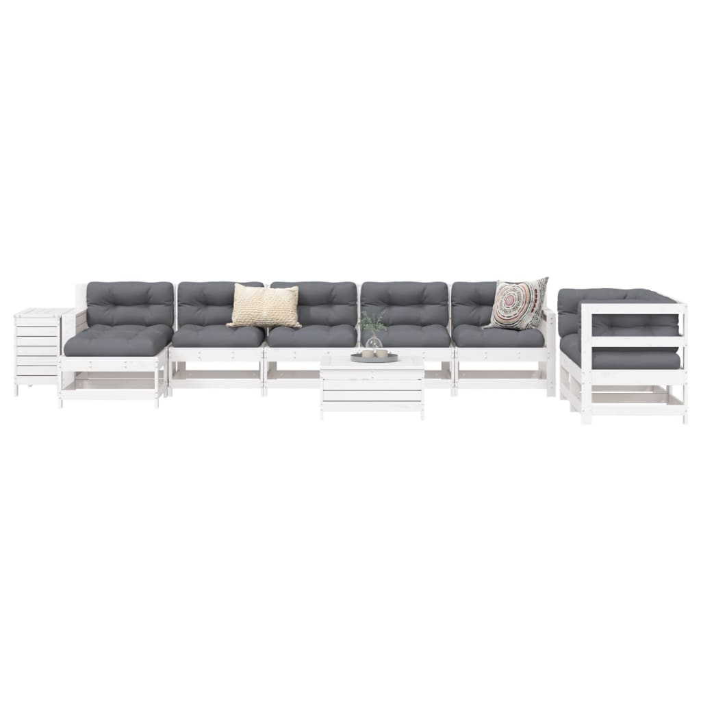 10 Piece Garden Sofa Set | White Solid Wood Pine