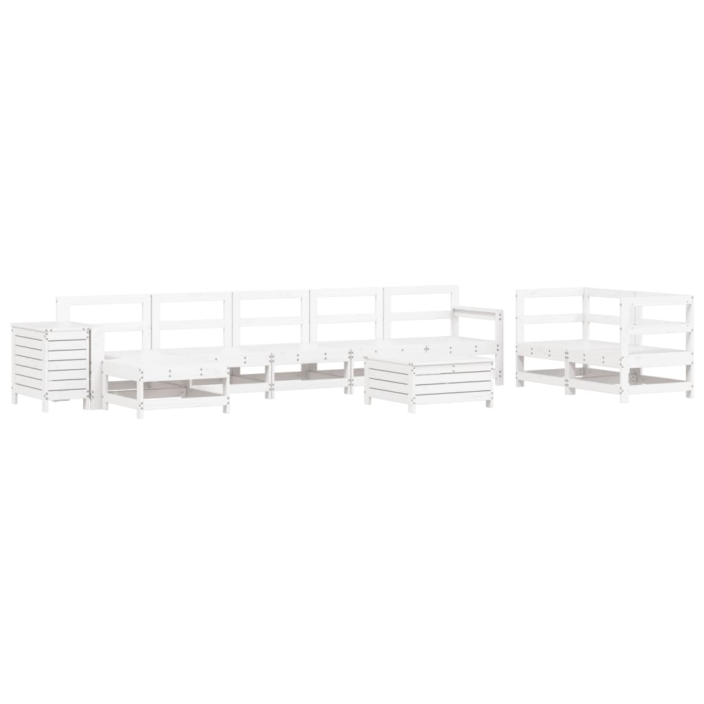 10 Piece Garden Sofa Set | White Solid Wood Pine