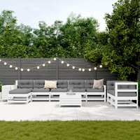 10 Piece Garden Sofa Set | White Solid Wood Pine