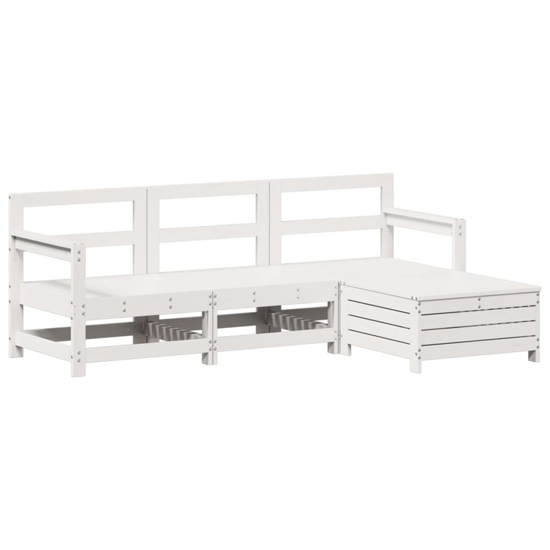 4 Piece Garden Sofa Set - White Solid Wood Pine | Outdoor Furniture