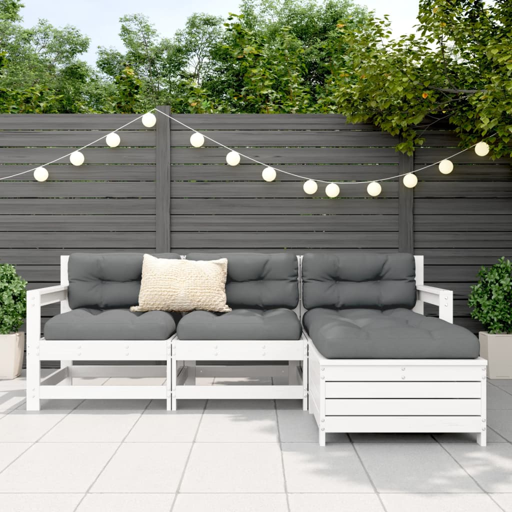 4 Piece Garden Sofa Set - White Solid Wood Pine | Outdoor Furniture