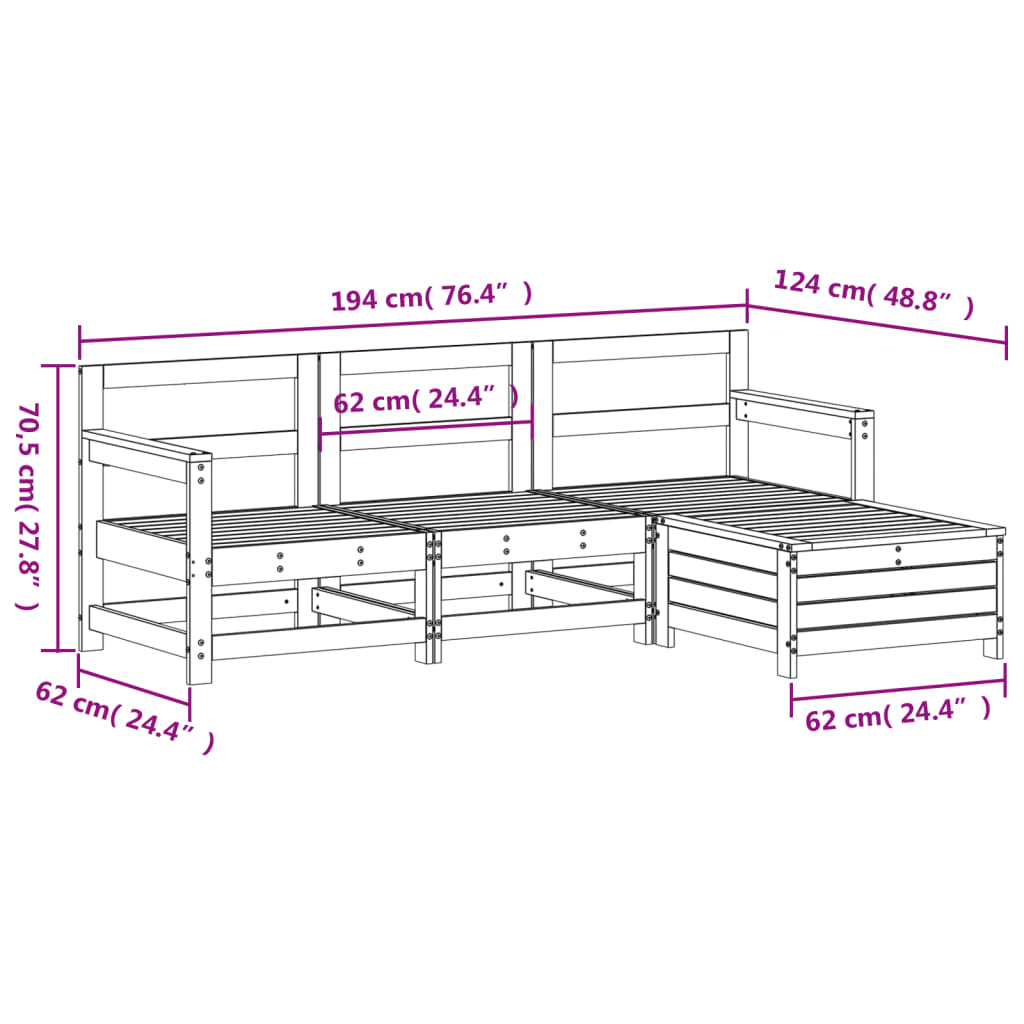 4 Piece Garden Sofa Set - White Solid Wood Pine | Outdoor Furniture