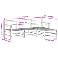 4 Piece Garden Sofa Set - White Solid Wood Pine | Outdoor Furniture