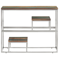 Console Table - Silver Stainless Steel and Solid Wood Reclaimed