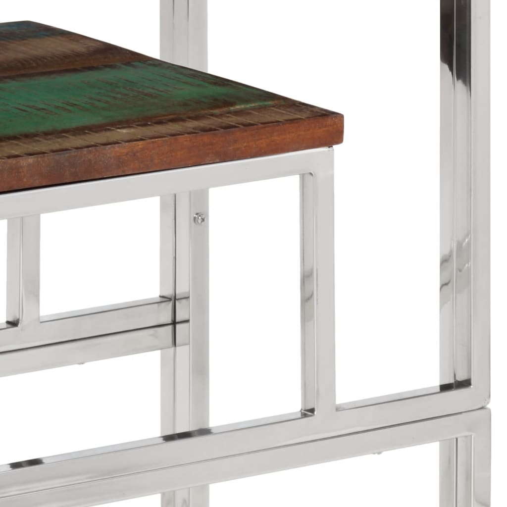 Console Table - Silver Stainless Steel and Solid Wood Reclaimed