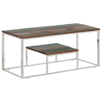 Coffee Table Silver Stainless Steel and Solid Wood Reclaimed