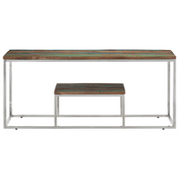 Coffee Table Silver Stainless Steel and Solid Wood Reclaimed