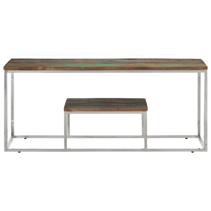 Coffee Table Silver Stainless Steel and Solid Wood Reclaimed