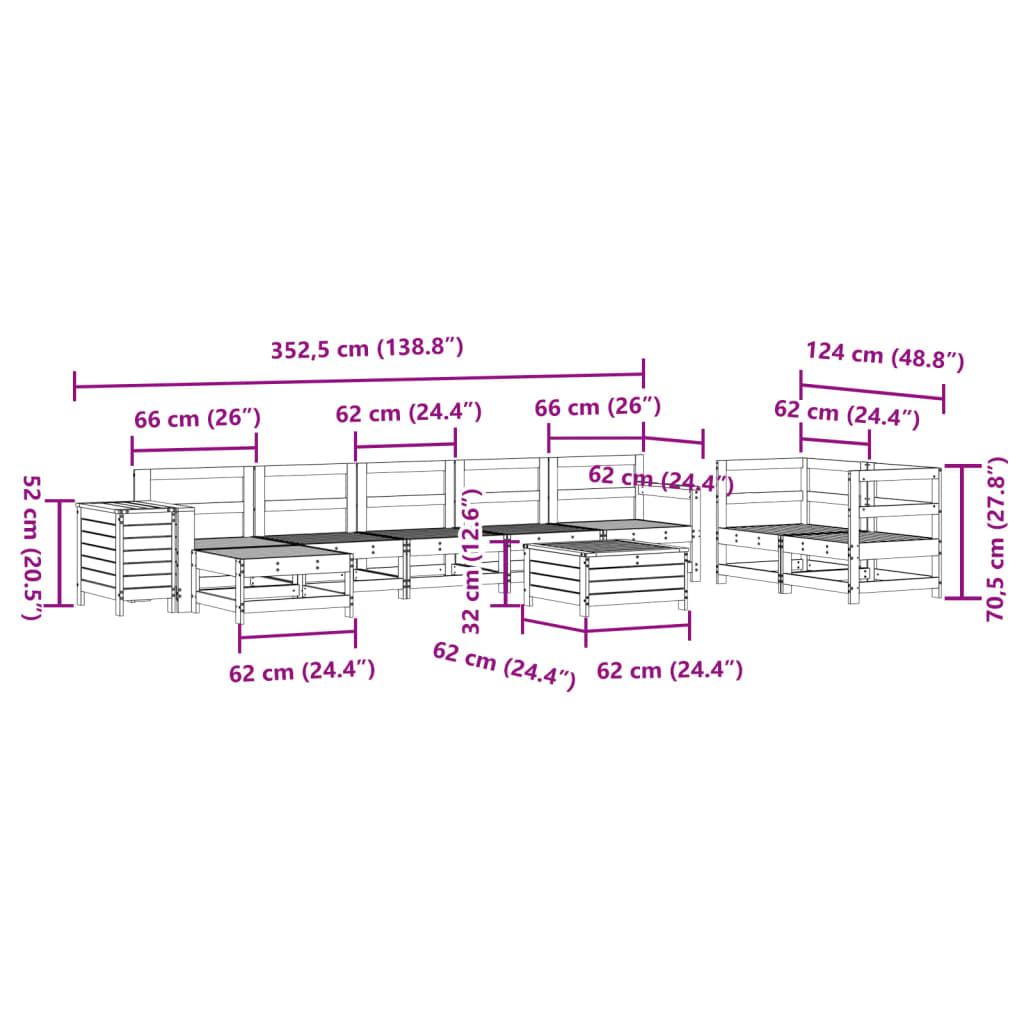 7 Piece Garden Sofa Set | Impregnated Wood Pine | Outdoor Furniture