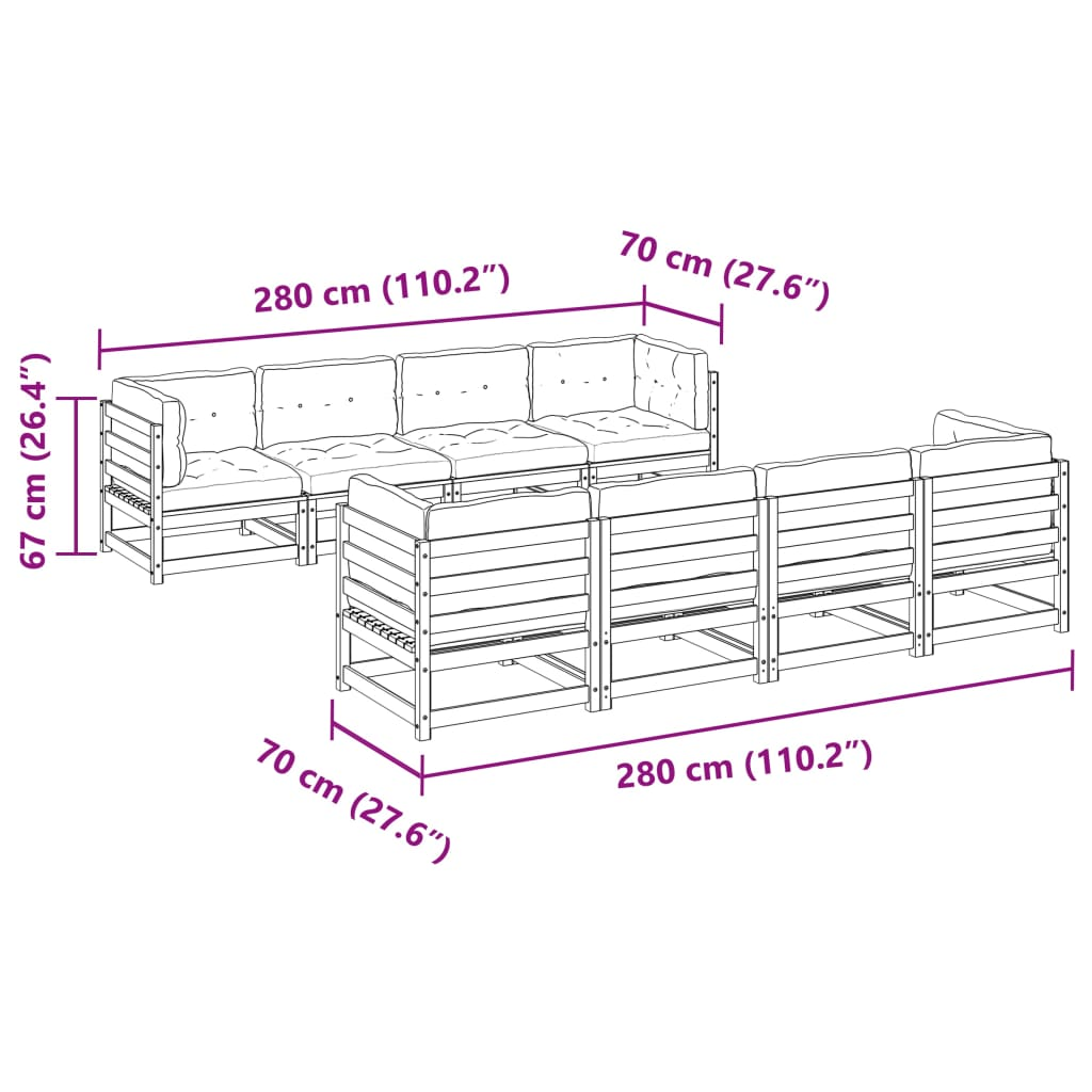 vidaXL 9 Piece Garden Sofa Set with Cushions, Impregnated Wood Pine