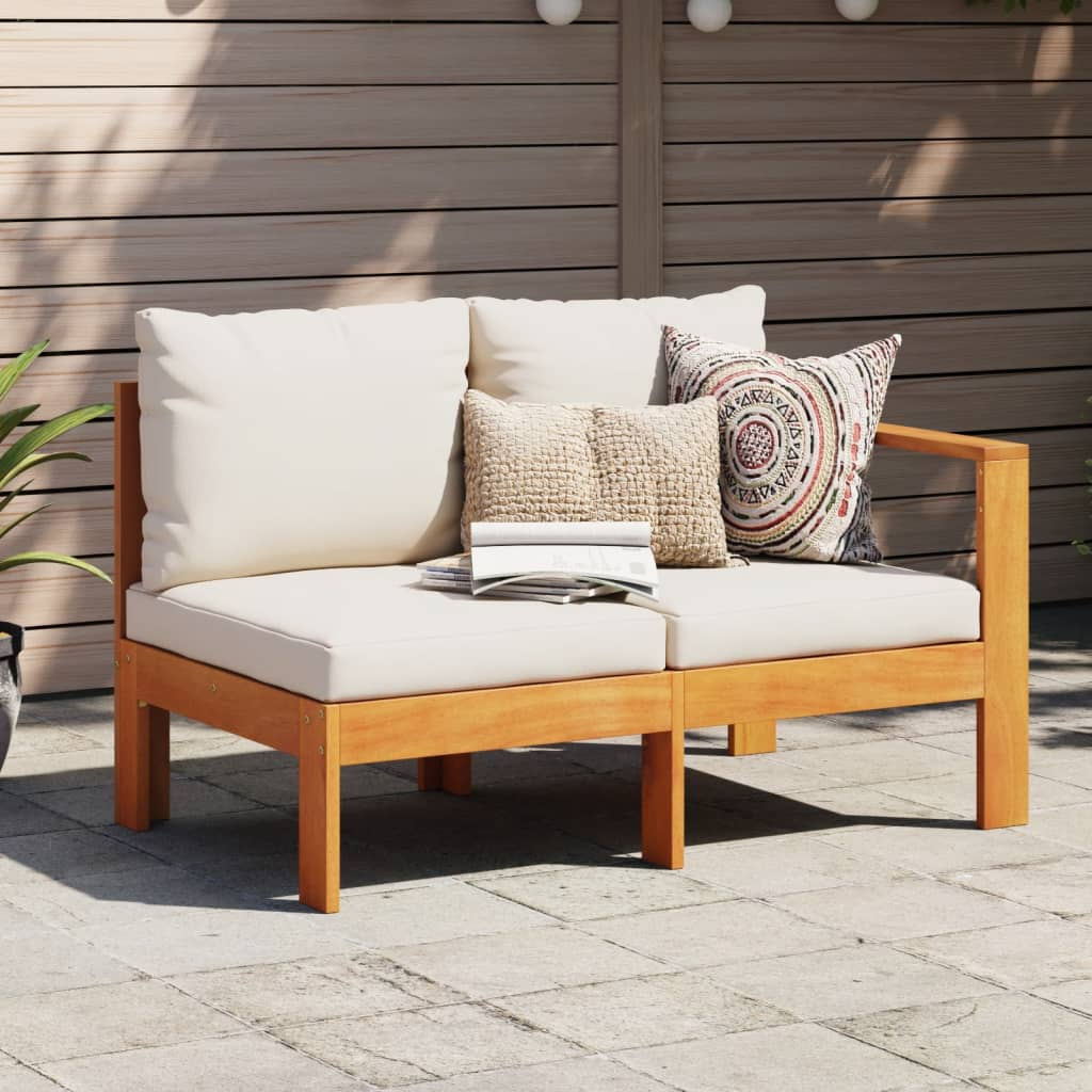 Garden Sofa with 1 Armrest 2-Seater Solid Wood Acacia - Comfortable Outdoor Furniture with Removable Cushions