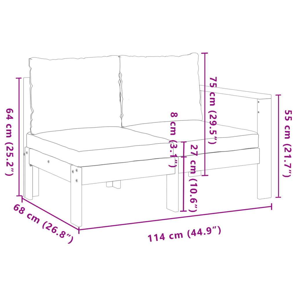 Garden Sofa with 1 Armrest 2-Seater Solid Wood Acacia - Comfortable Outdoor Furniture with Removable Cushions