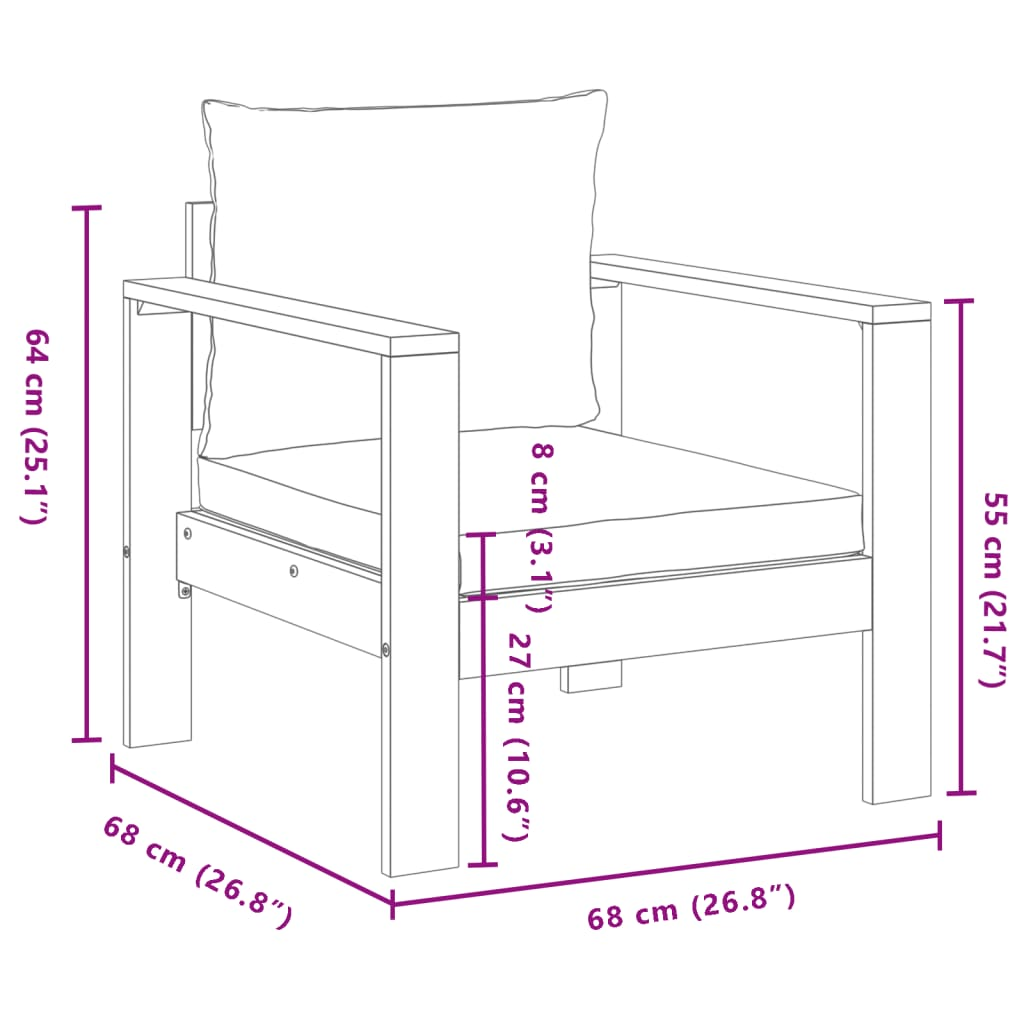 Garden Chair with Cushions Solid Wood Acacia | Outdoor Furniture