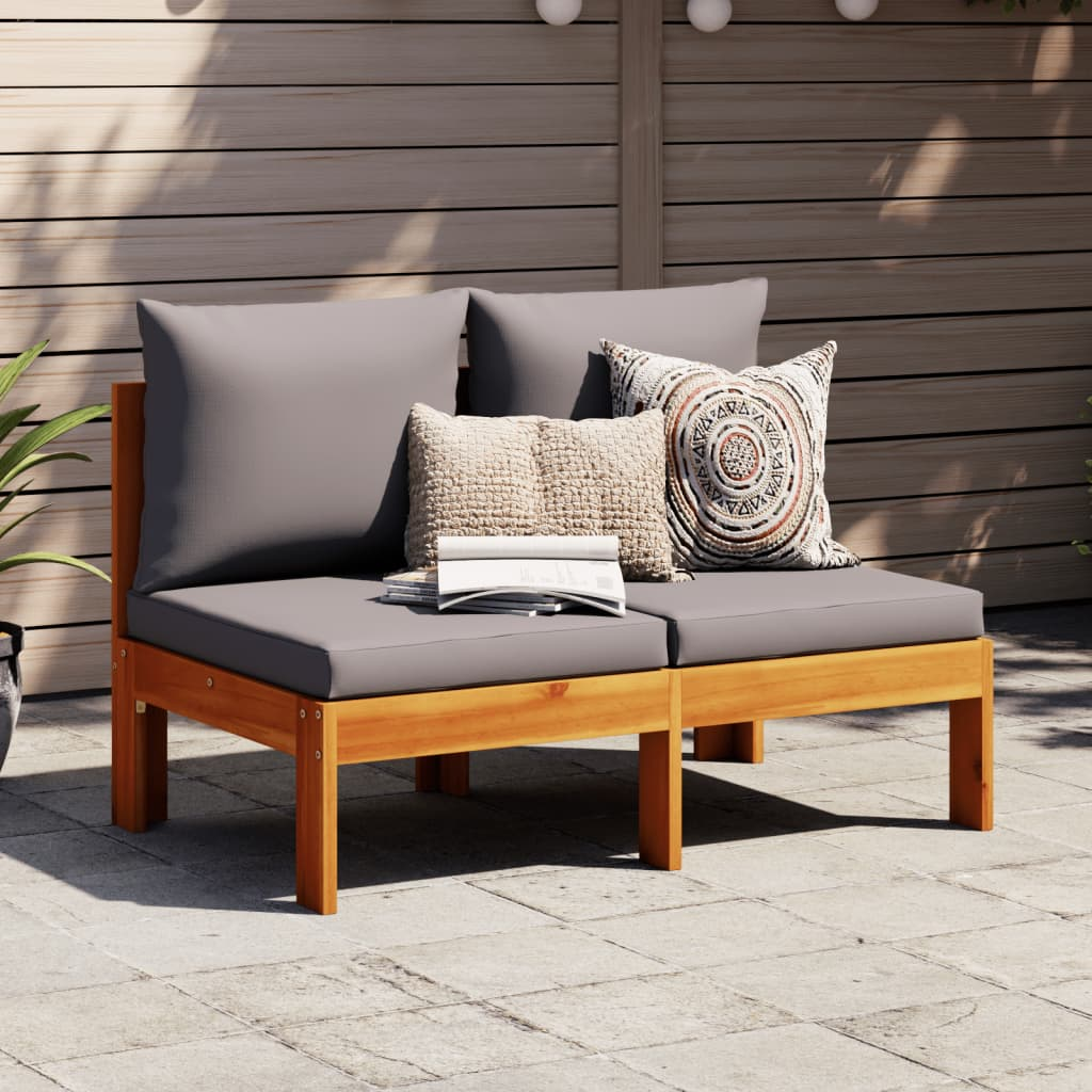 Armless Garden Sofa with Cushions - 2-Seater Solid Wood Acacia