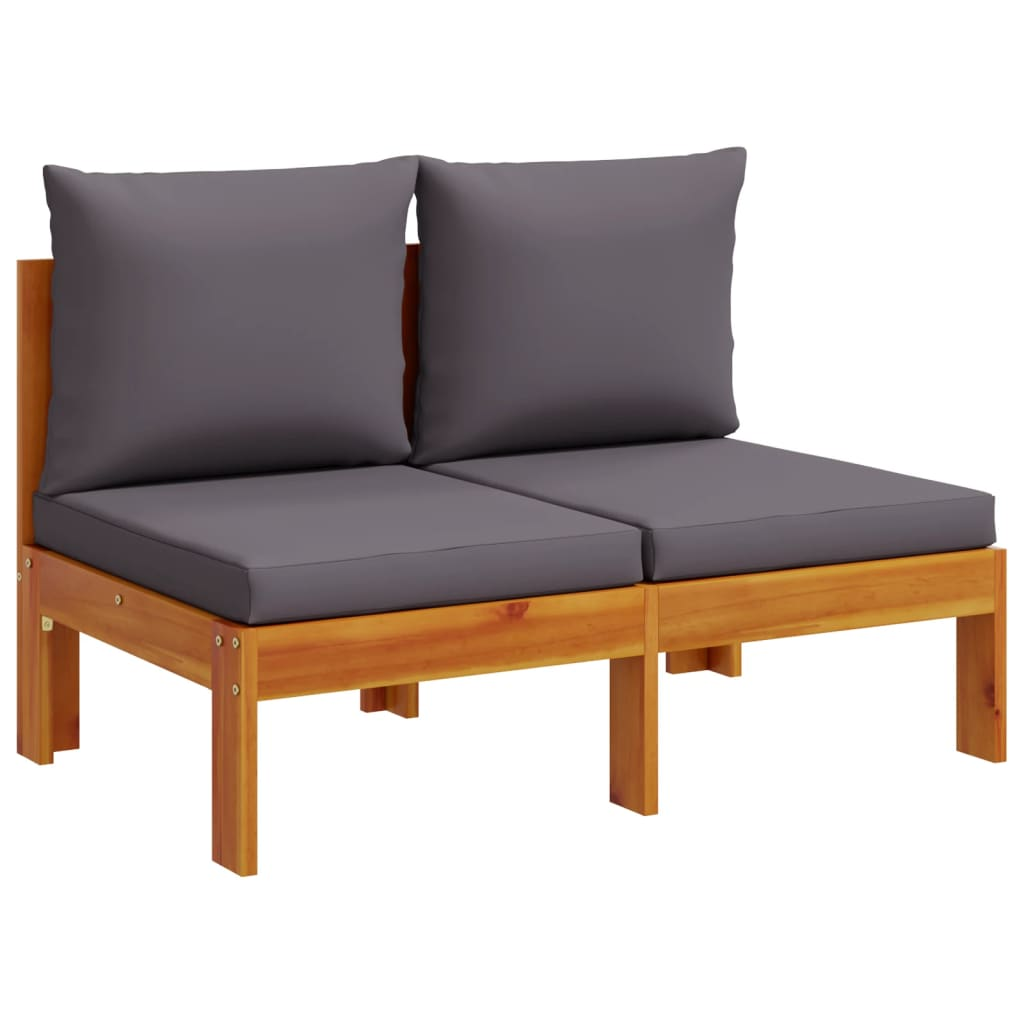 Armless Garden Sofa with Cushions - 2-Seater Solid Wood Acacia