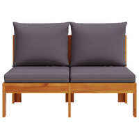 Armless Garden Sofa with Cushions - 2-Seater Solid Wood Acacia