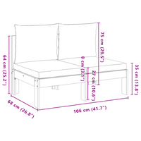 Armless Garden Sofa with Cushions - 2-Seater Solid Wood Acacia