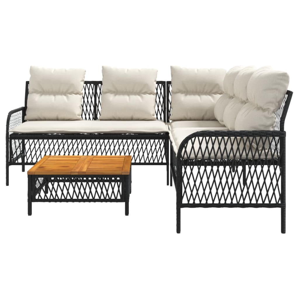 2 Piece Garden Sofa Set with Cushions - Black Poly Rattan | Outdoor Furniture