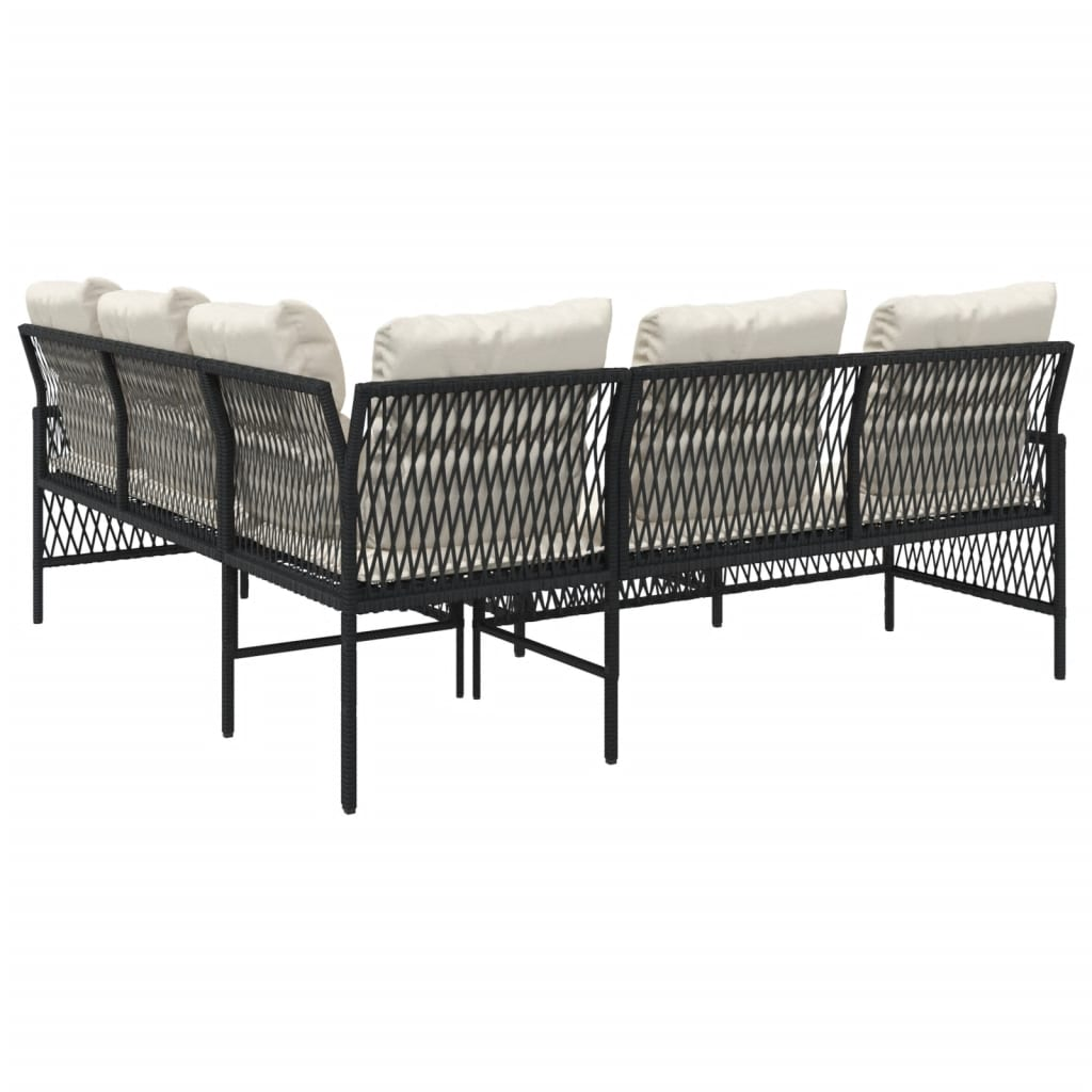 2 Piece Garden Sofa Set with Cushions - Black Poly Rattan | Outdoor Furniture