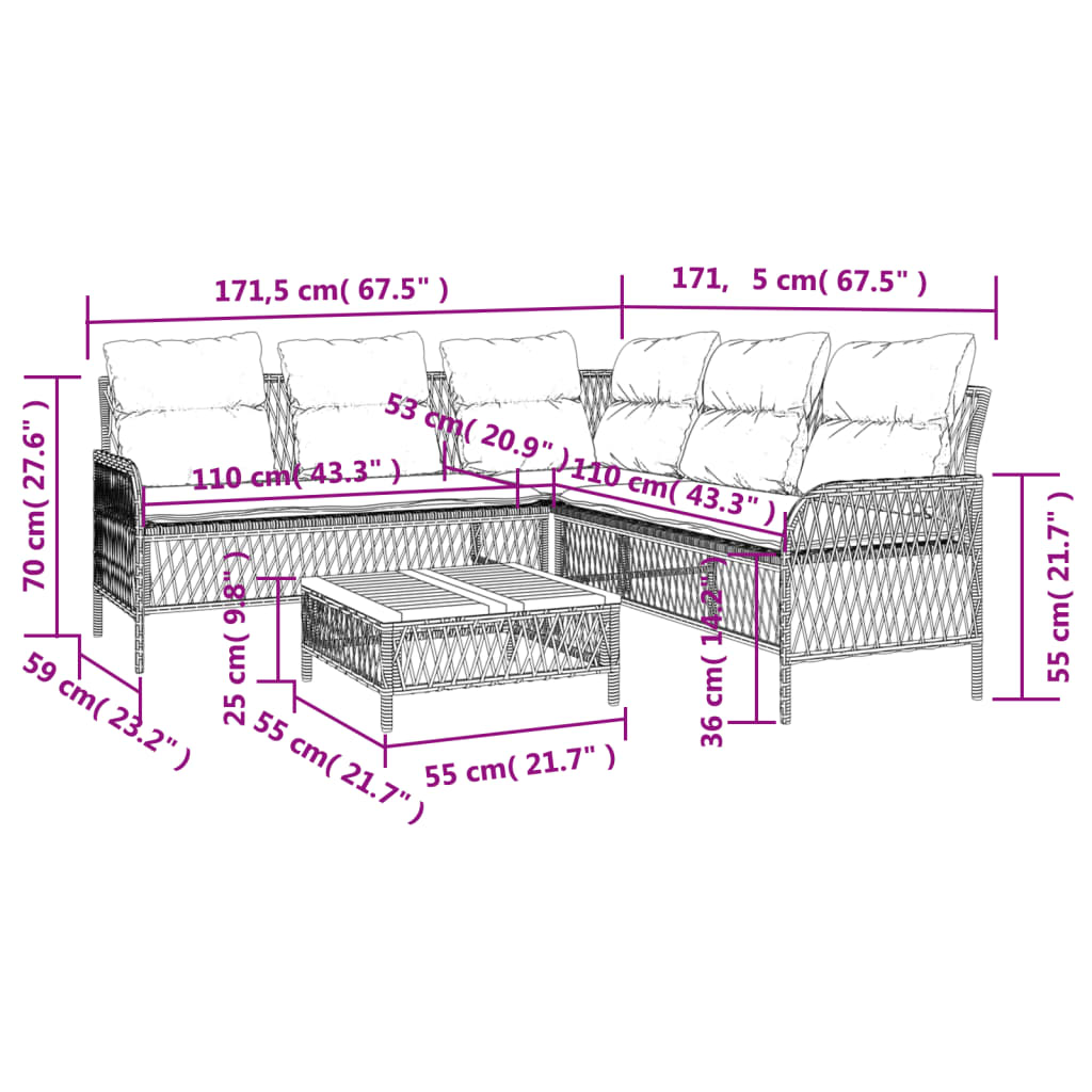 2 Piece Garden Sofa Set with Cushions - Black Poly Rattan | Outdoor Furniture