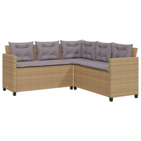 Garden Sofa with Table and Cushions - L-Shaped Beige Poly Rattan | Comfortable Outdoor Furniture