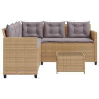 Garden Sofa with Table and Cushions - L-Shaped Beige Poly Rattan | Comfortable Outdoor Furniture