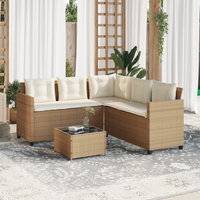 Garden Sofa with Table and Cushions - L-Shaped Beige Poly Rattan | Outdoor Furniture Set