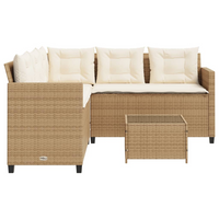 Garden Sofa with Table and Cushions - L-Shaped Beige Poly Rattan | Outdoor Furniture Set