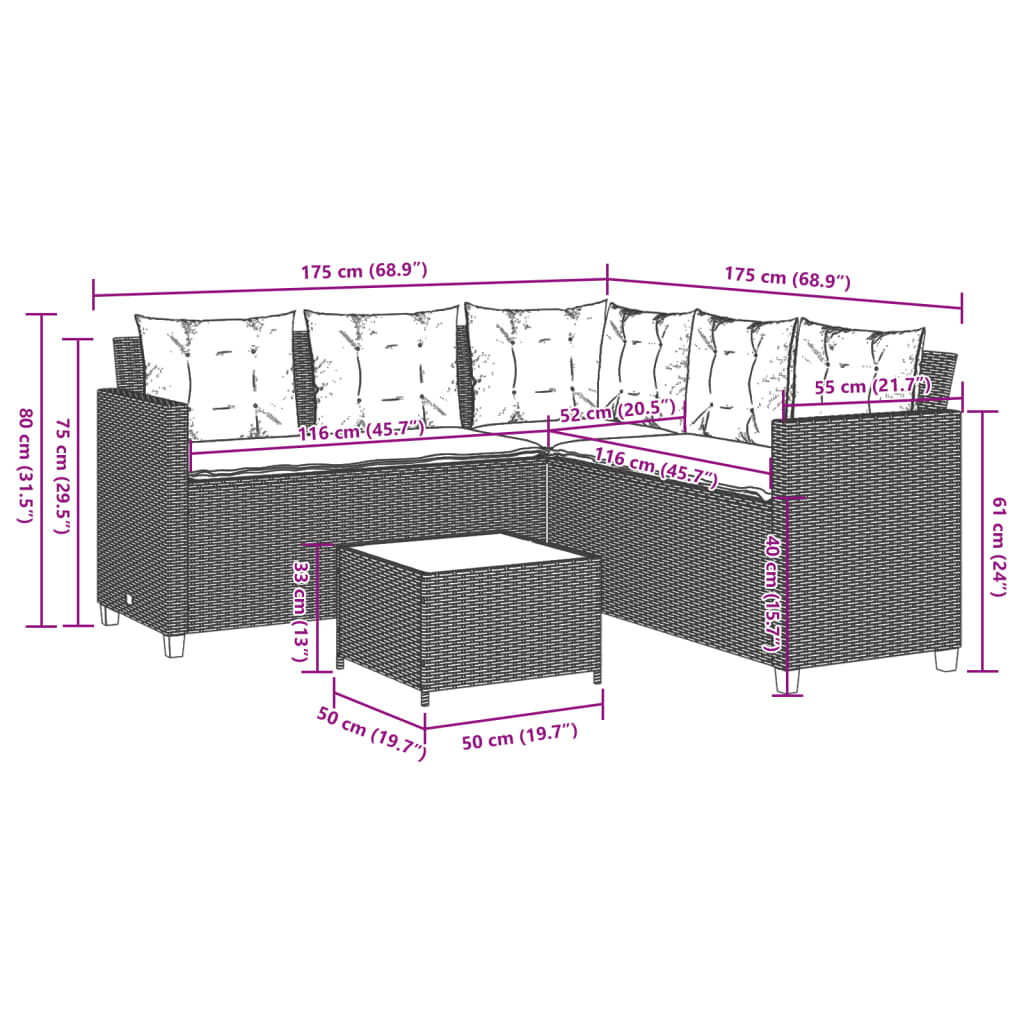 Garden Sofa with Table and Cushions - L-Shaped Beige Poly Rattan | Outdoor Furniture Set