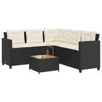 Garden Sofa with Table and Cushions - L-shaped Black Poly Rattan