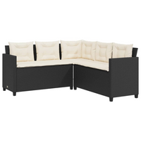 Garden Sofa with Table and Cushions - L-shaped Black Poly Rattan