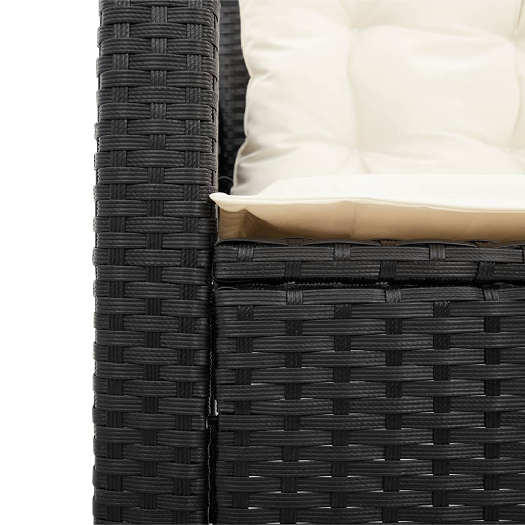 Garden Sofa with Table and Cushions - L-shaped Black Poly Rattan